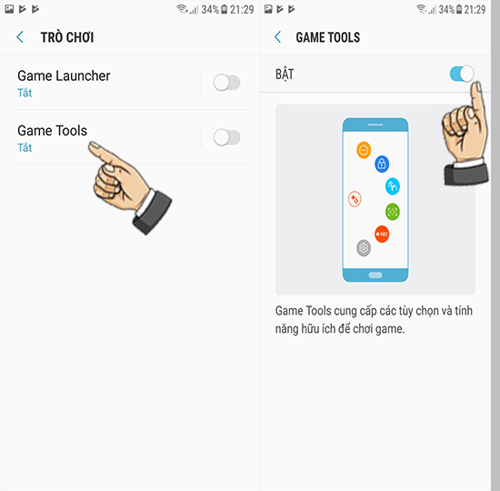 Bước 3: Bật game tools.