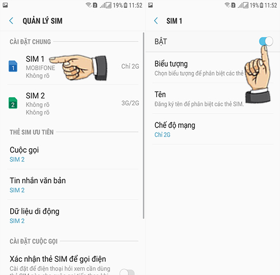 Bước 3: Chọn sim muốn tắt.