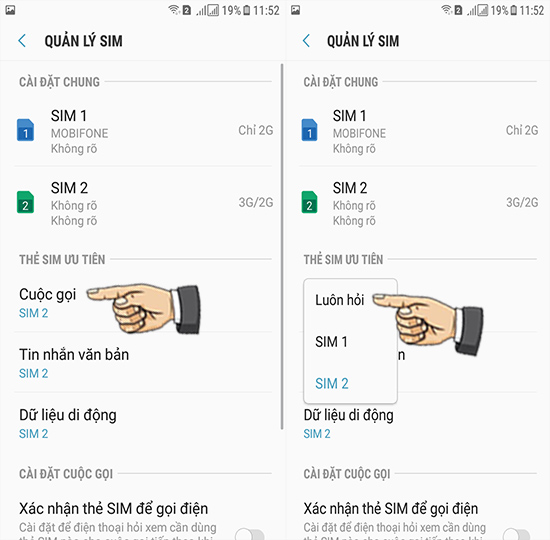 Bước 4: Chọn sim khi gọi.