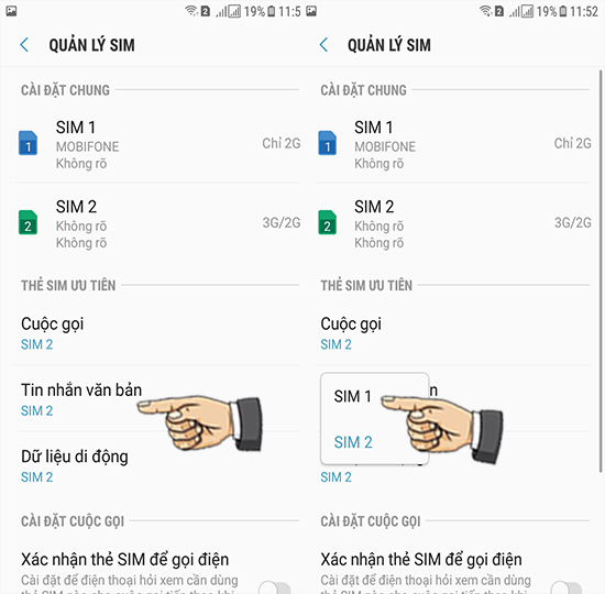 Bước 5: Chọn sim khi nhắn tin.