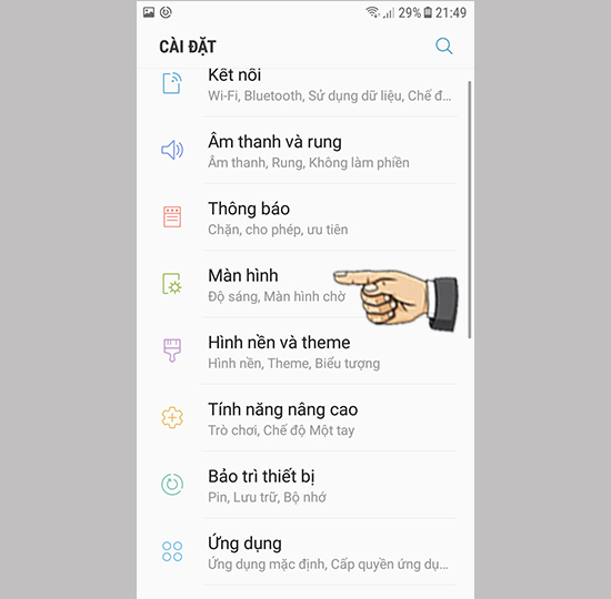 chọn Màn hình