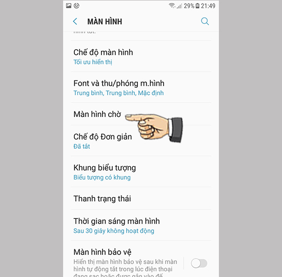 Bước 2: Chọn Màn hình chờ