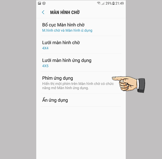 Bước 3: Chọn Phím ứng dụng