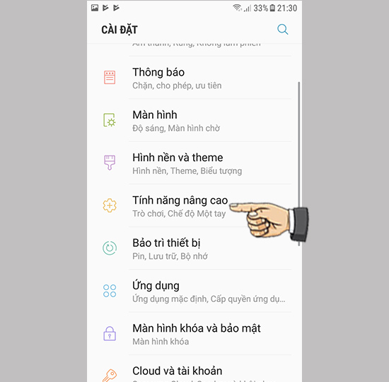 chọn Tính năng nâng cao