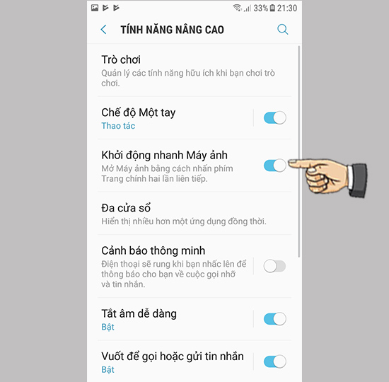Bước 2: Bật Khởi động nhanh máy ảnh