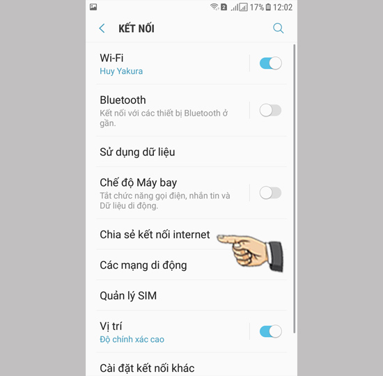 Bước 2: Chọn Chia sẻ kết nối internet