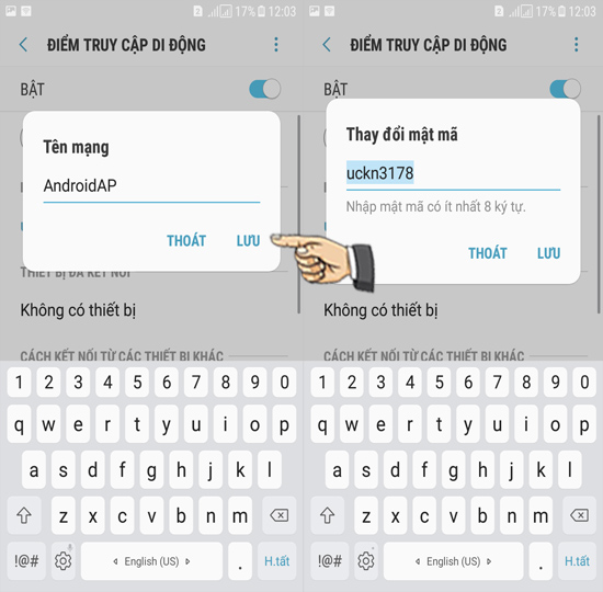 Bước 5: Cài đặt tên và mật khẩu phát wifi.