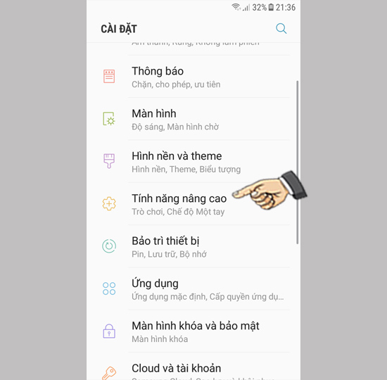 chọn Tính năng nâng cao