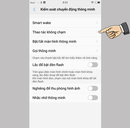 Bước 2: Chọn Thao tác không chạm