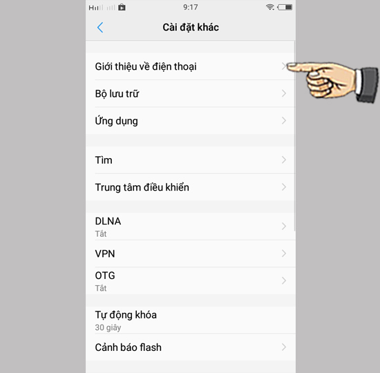 Bước 2: Chọn Giới thiệu về điện thoại