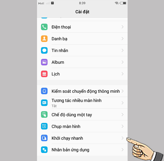 Bước 1: Vào Cài đặt chọn Khởi chạy nhanh