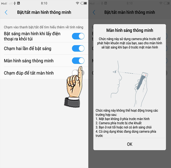 Bước 3: Bật Mở sáng màn hình thông minh