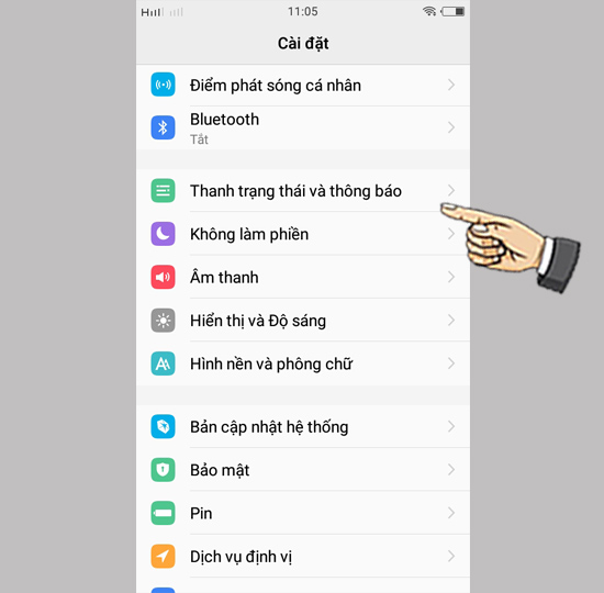 chọn Thanh trạng thái và thông tin