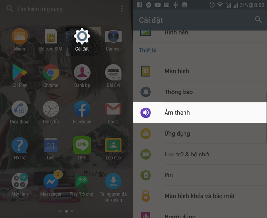 Bước 1: Vào Cài đặt chọn Âm thanh