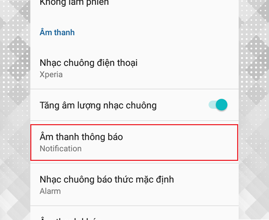 Bước 3: Bạn cũng có thể đổi nhạc chuông thông báo trên điện thoại trong mục nhạc chuông thông báo nhé