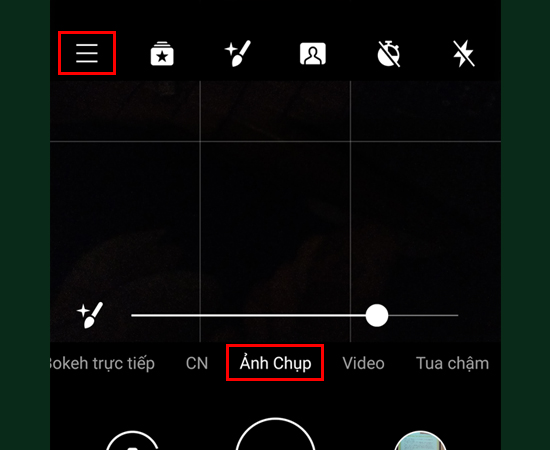 Bước 2: Chọn chế độ Ảnh Chụp nhấp vào biểu tượng 3 gạch ngang.