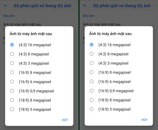 Bước 4: Tùy chỉnh độ phân giải Ảnh từ máy ảnh mặt trước và mặt sau.