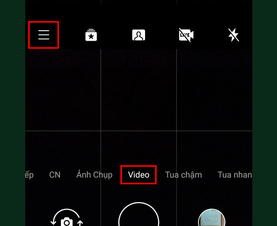 Bước 5: Tương tự với điều chỉnh video, bạn chọn chế độ Video và nhấp vào biểu tượng 3 gạch ngang.