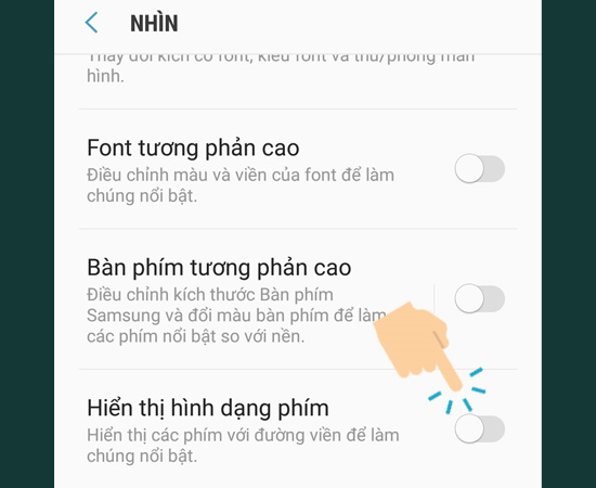 Bước 4: Cuối cùng hãy bật Hiển thị hình dạng phím.