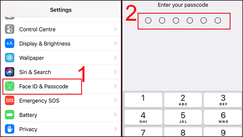 Vào Settings > Chọn Face ID & Passcode. Nếu được hỏi, hãy nhập mật mã.