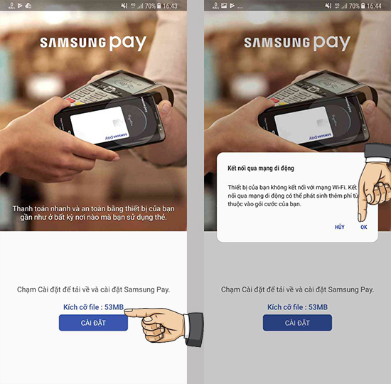 Mở ứng dụng Samsung pay > Cài đặt > Ok