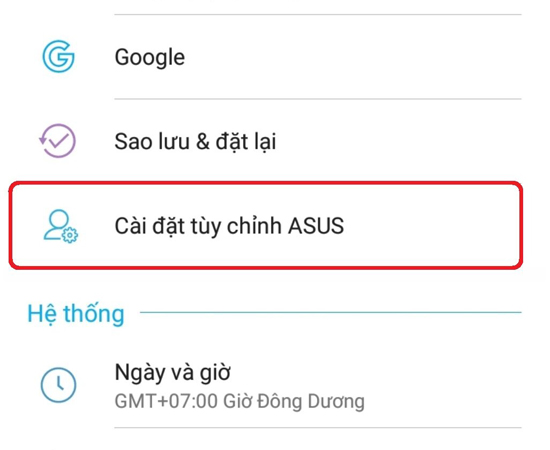 Bước 2: Tiếp đến, hãy chọn mục Cài đặt tùy chọn ASUS.