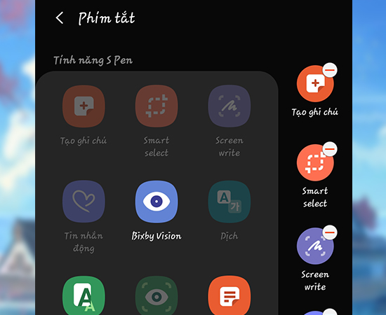 Bước 3: Thêm hoặc xoá phím tắt.