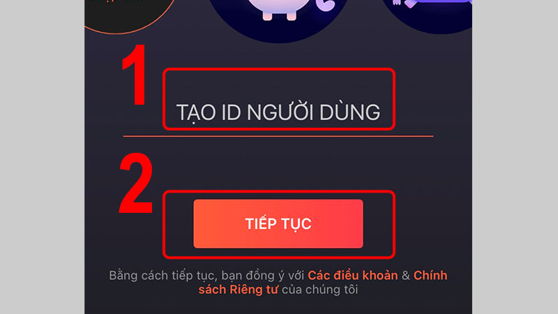 Điền ID bạn muốn và chọn TIẾP TỤC