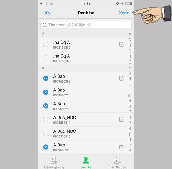 Bước 4: Chặn từ danh bạ, nhật kí, thủ công.