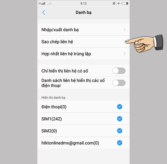 Bước 2: Chọn Sao chép liên hệ