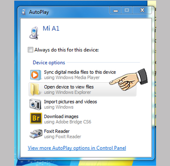 Bước 2: Chọn Open device to view files