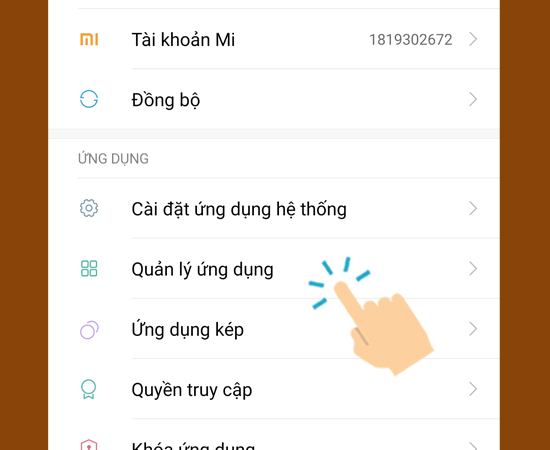 vào Quản lý ứng dụng