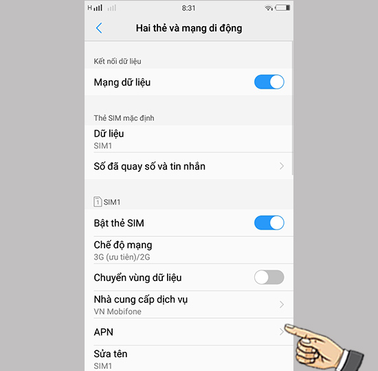 Bước 2: Chọn APN