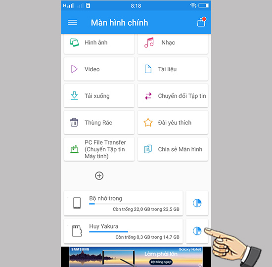 Bật OTG lên và mở ứng dụng quản lí file.