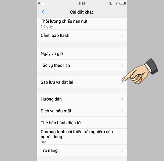 Bước 2: Chọn sao lưu và đặt lại.