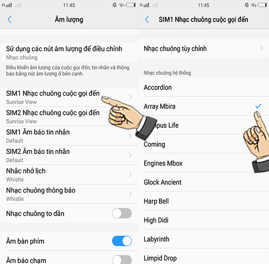 Bước 2: Chọn nhạc chuông Sim 1.