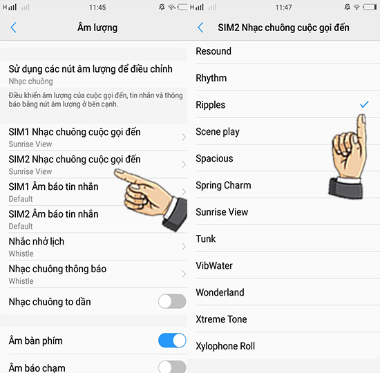 Bước 3: Chọn nhạc chuông Sim 2.