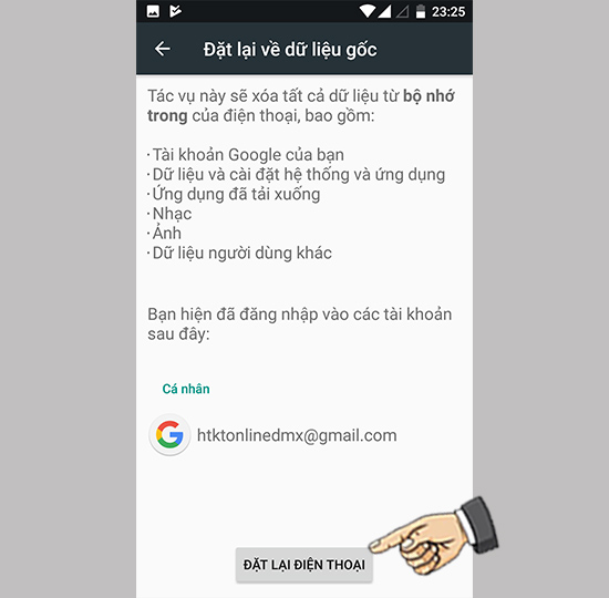 Bước 3: Chọn đặt lại điện thoại.