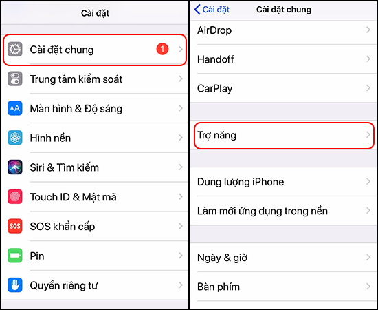 Vào Trợ năng trong Cài đặt chung