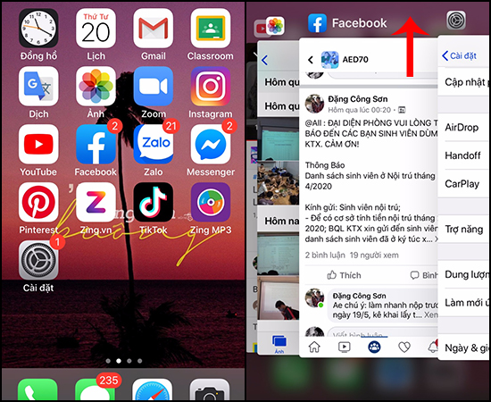 Nhấp nút Home 2 lần > Vuốt tab lên để tắt