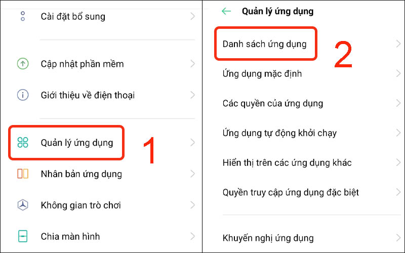  Chọn Danh sách ứng dụng trong mục quản lý ứng dụng