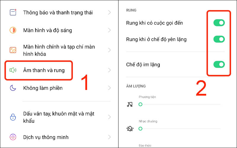  Bật Chế độ im lặng và rung