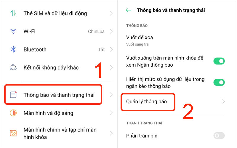 Chọn Quản lý thông báo trong thông báo và thanh trạng thái