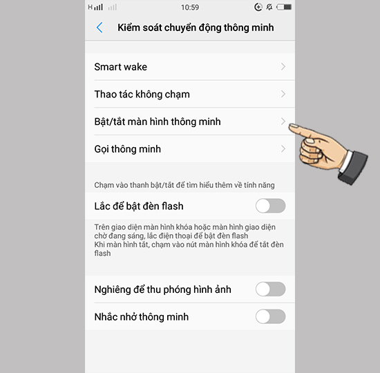 Bước 2: Chọn Bật/tắt màn hình thông minh