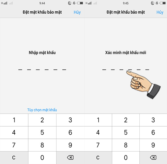 Bước 3: Đặt mật khẩu khóa.