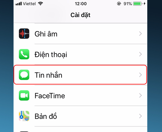Bước 2: Tiếp theo bạn vào Tin nhắn.