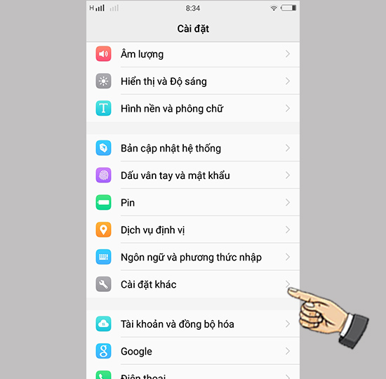 Bước 1: Vào cài đặt chọn cài đặt khác.
