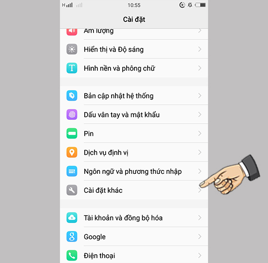Bước 1: Vào cài đặt chọn cái đặt khác.