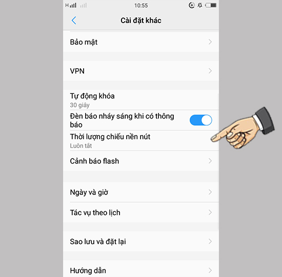 Bước 2: Chọn thời lượng chiếu nền nút.