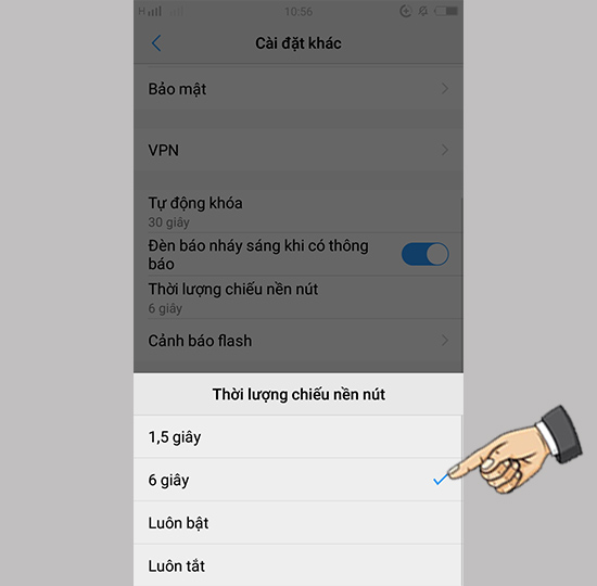 Bước 3: Chọn thời lượng chiếu hoặc tắt.